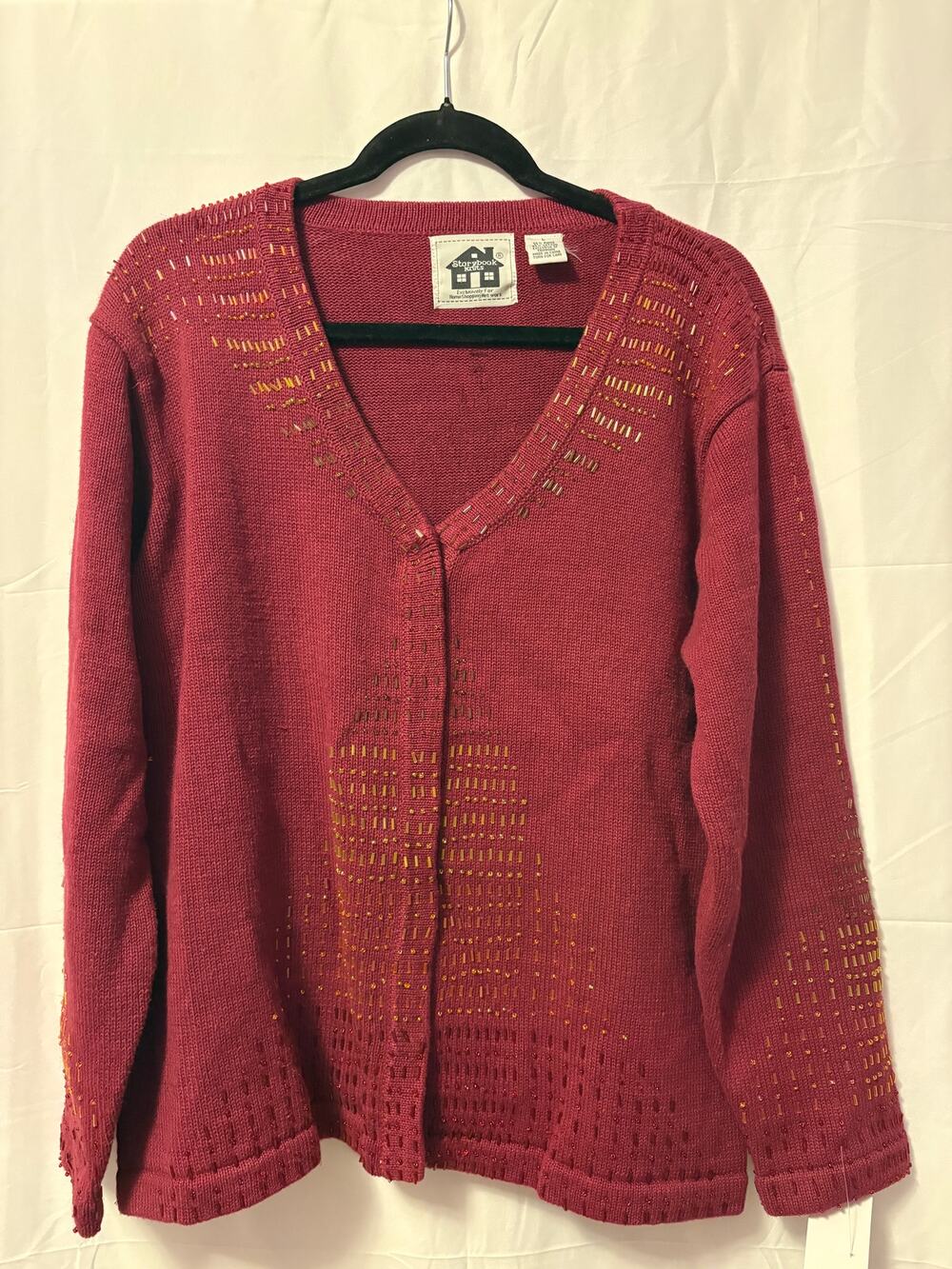 Vintage Storybook Knits Beaded Cardigan Maroon Sz L